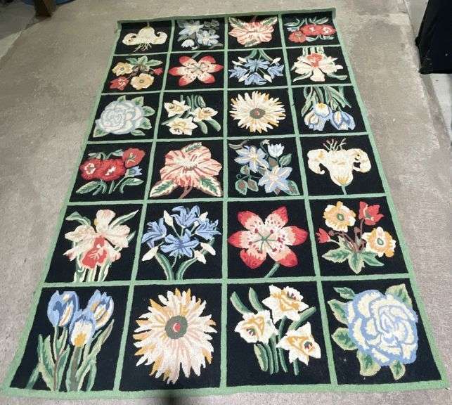 Hand-Hooked Floral Area Rug with Black Background 95”x35” - Metzger ...
