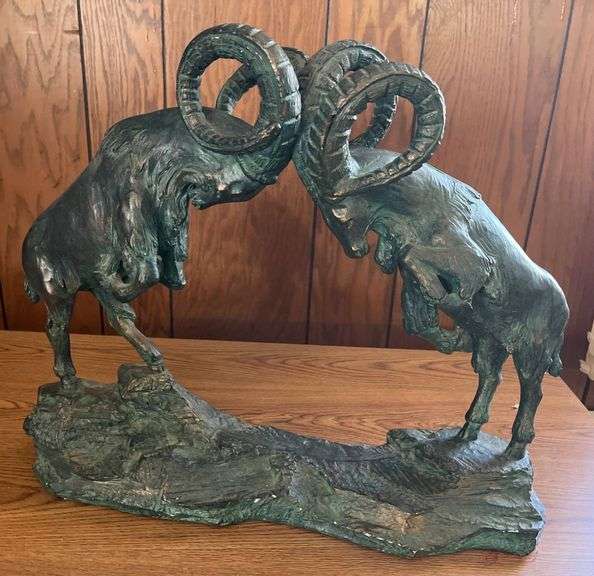 Austin Sculpture of Rams Colliding on Base 17.5″ - Metzger Property ...