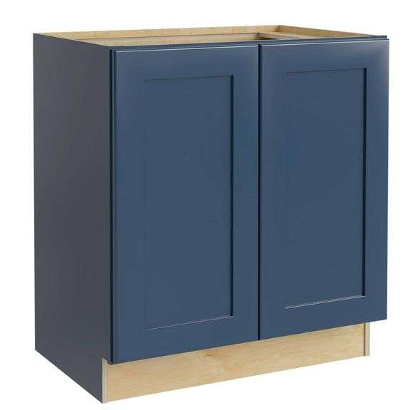 HOME DECORATORS COLLECTION - Newport 33 in. W x 24 in. D x 34.5 in. H Assembled Plywood Full Height Door Base Kitchen Cabinet in Mythic Blue