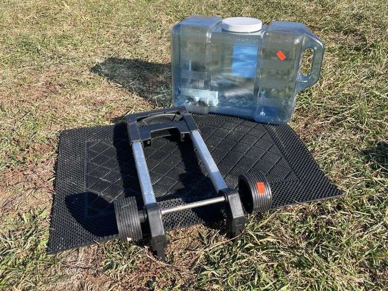 Plastic Container Rope Mat Plastic Water Container, Floor Mat, and Adjustable Dolly - Metzger ...