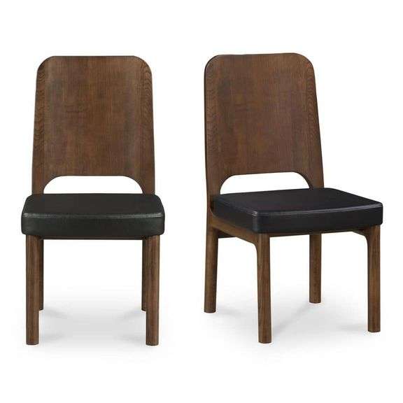 NADAAL STUDIO - Melisette Black Vegan Leather High-Back Solid Ash Wood Dining Chair with Carved Details (Set of 2)