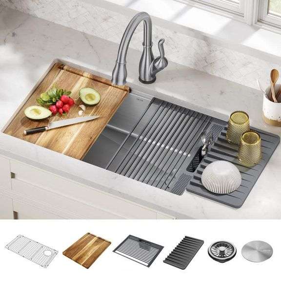 DELTA - Lorelai 16-Gauge Stainless Steel 30 in. Single Bowl Undermount Workstation Kitchen Sink with Accessories