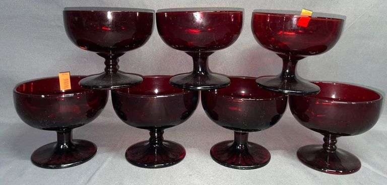 7 Anchor Hocking Style Ruby Red Footed Dessert Cups, 3″H - Metzger ...
