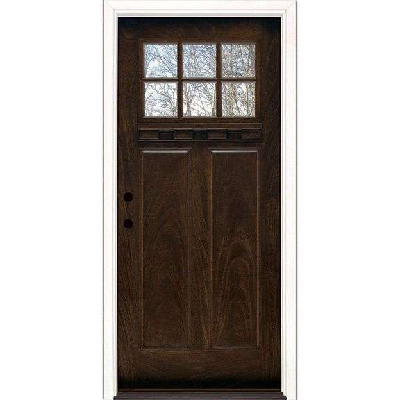 FEATHER RIVER DOORS - 37.5 in. x 81.625 in. 6 Lite Craftsman Stained Chestnut Mahogany Right-Hand Inswing Fiberglass Prehung Front Door
