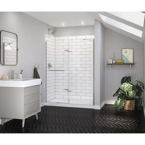 MAAX - Reveal Sleek 59 in. W x 71.5 in. H Pivot Frameless Alcove Shower Door in Brushed Nickel