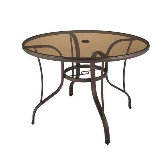 STYLEWELL - 42 in. Mix and Match Steel Round Outdoor Patio Dining Table with Bronze Smoky Glass