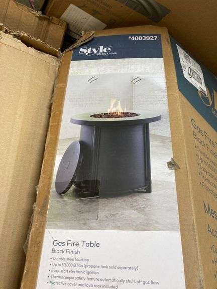 Style Selections 30” Black Gas Fire Table with Steel Construction ...