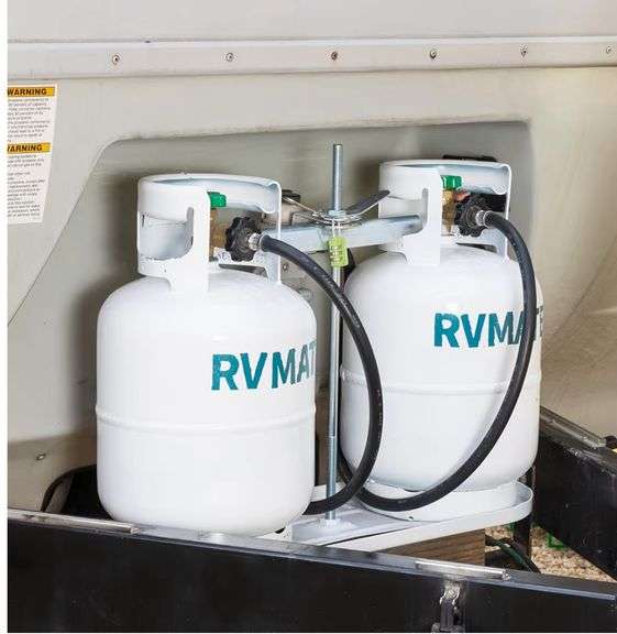 RVMate RV Dual Propane Tank Mounting Rack in White- For 20 lb tanks ...