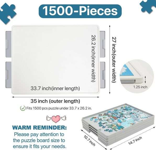 PLAYBODA - 1500 Pieces Rotating Plastic Puzzle Board with Drawers and ...