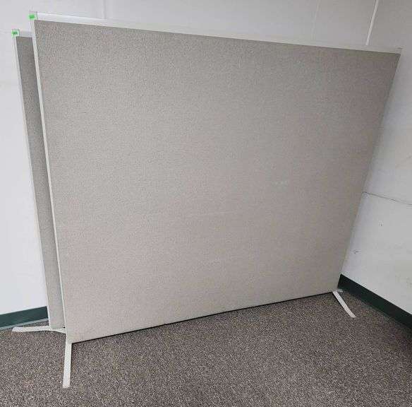 2 Gray Fabric-Covered Office Partition Panels with T-Base Stands, 72 ...