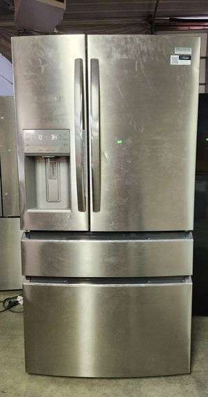 Frigidaire Gallery 36 in. 22 cu. ft. Counter-Depth 4-Door French Door Refrigerator in Smudge-Proof Stainless Steel model# GRMC2273CF03 has minor dings on front doors and side