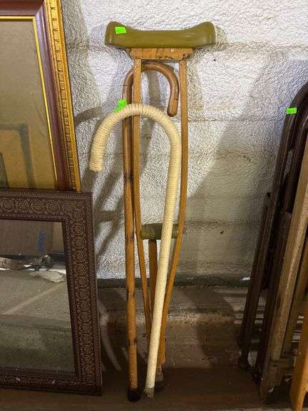 Rope-Wrapped Cane, Wood Cane With Hooked Handle, and Wood Crutch ...