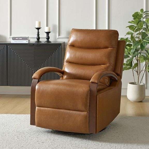 JAYDEN CREATION - Joseph Camel Genuine Leather Swivel Rocking Manual ...
