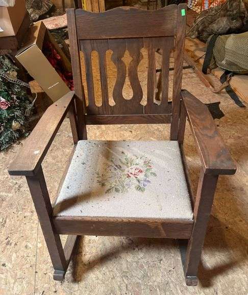 Rocking Chair with Carved Backrest and Embroidered Seat 25×20 ...