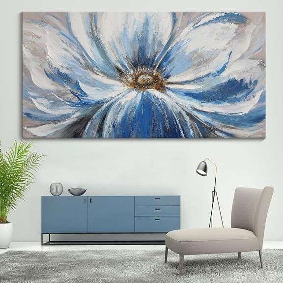 MEITONG - Flower Canvas Wall Art for Living Room Large White Blue ...