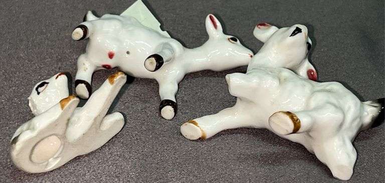 Porcelain  Rabbits and Goats - Some Damage, Chick Painted Egg Signed Fran anderson 1972