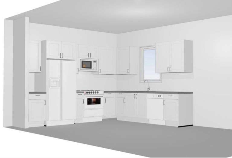 16 piece frameless European kitchen cabinet set with hardware, white laqcuered shaker homed white Includes: soft close, double wall ball bearing drawer system, 24 inch conversion kit, leveling legs, base caps, trim kit Cabinet Upper Height 34”, Base Height 34.25”