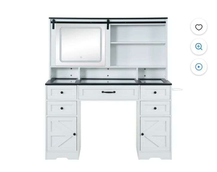 Naomi Home Vanya Makeup Vanity Desk With Sliding Mirror & Lights - Farmhouse Style With 5 Drawers, 2 Cabinets - View #4
