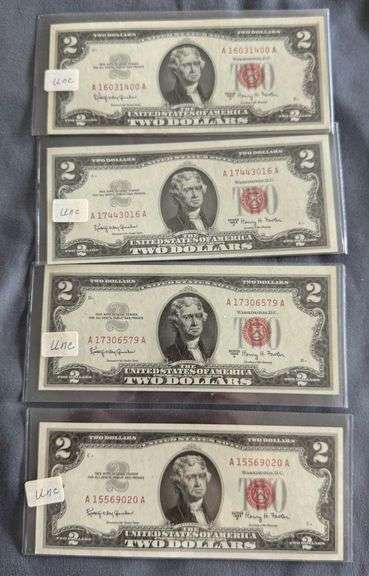 4 - 1963-A Red Seal 2 Dollar Bills
