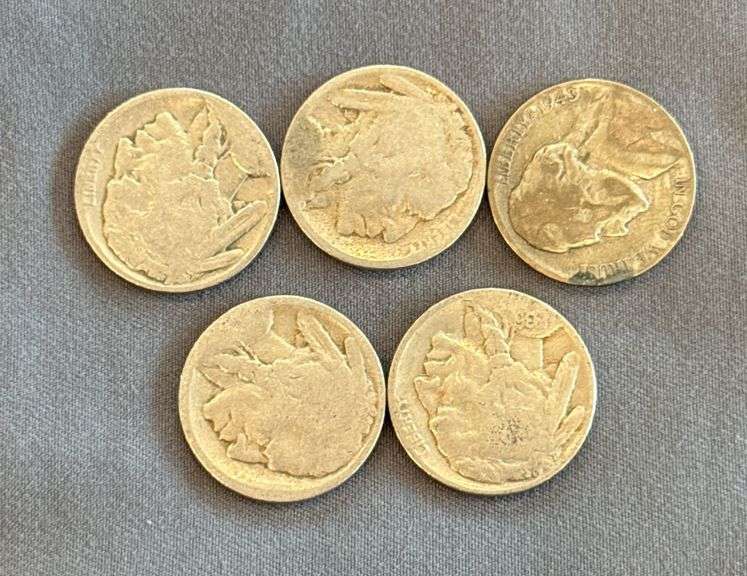 1 - 1943 Jefferson Nickel, 4 Buffalo Nickels - 1936, No Date