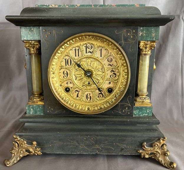 Seth Thomas Mantel Clock with Ornamental Columns and Brass Details