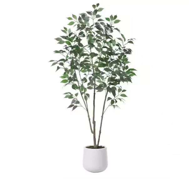 DR.Planzen 6 ft. Faux Ficus Tree with Round White Planter, Pre Potted ...