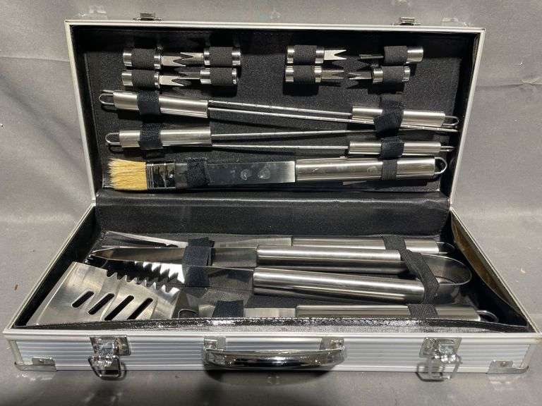 Stainless Steel BBQ Tool Set, Barbecue Grill Tool Set Storage Apron Picnic Gift