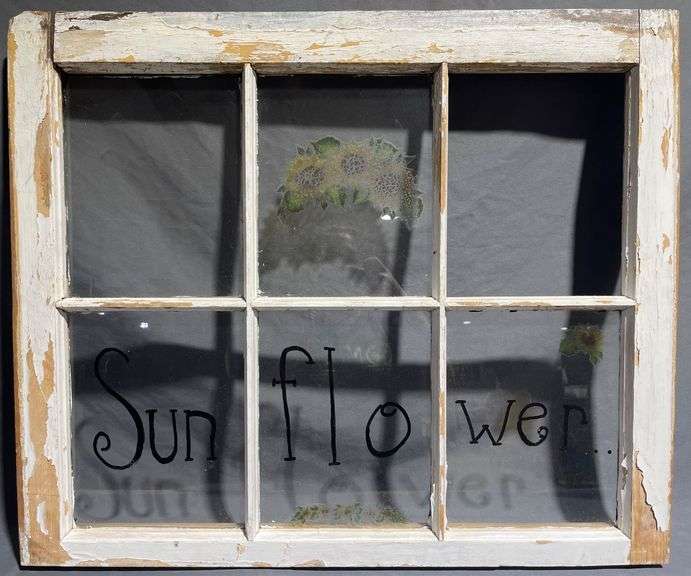 Wooden Window Frame with Sunflower Design - Metzger Property Services, LLC