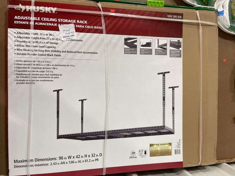 Husky Adjustable Height Garage Overhead Ceiling Storage Rack in Black ...