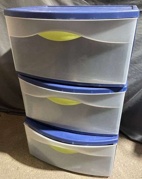 Sterilite Three-Drawer Plastic Storage Unit with Blue Frame - Metzger ...