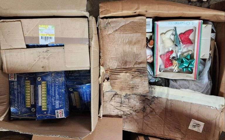 Boxes Containing Christmas Lights and Assorted Holiday Decorations ...
