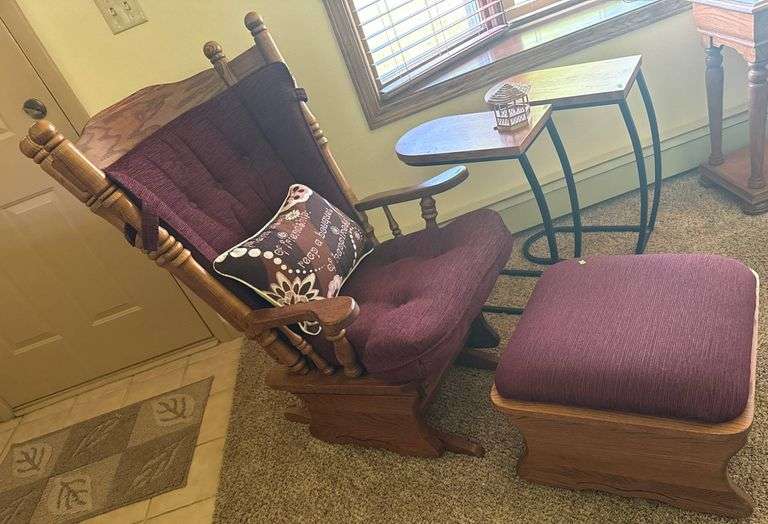 Oak-Frame Glider Rocking Chair with Matching Ottoman - Metzger Property ...