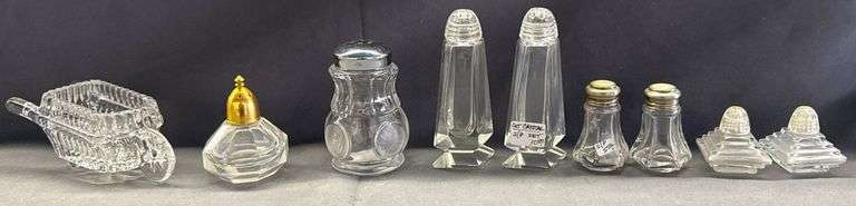 Pressed Glass Tableware Items with Metal Accents Including Lidded ...