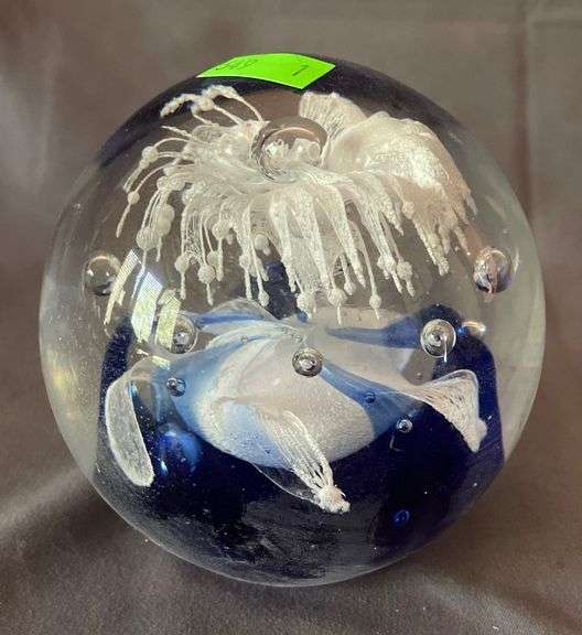 Glass Paperweight With Embedded Art Glass Jellyfish Design - Metzger ...