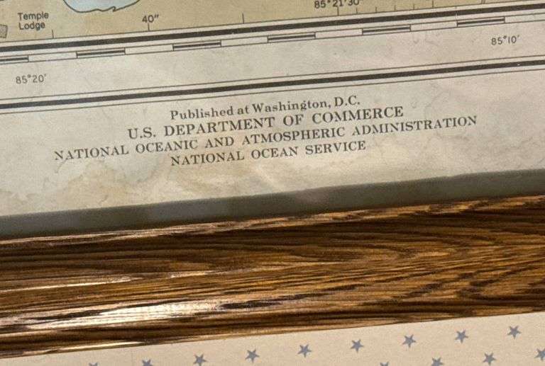 Framed NOAA Nautical Chart of St. Marys River to Au Sable Point 59×38