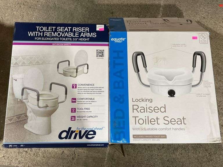 Two Raised Toilet Seat Risers with Removable Arms and Locking Features ...