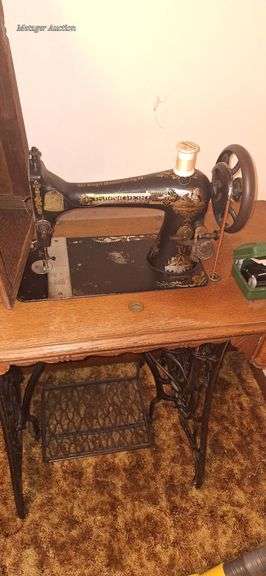 Singer Model 27 Treadle Sewing Machine with Accessories and Cabinet ...