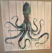 Octopus Illustration on Painted Slatted MDF Wall Art