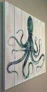 Octopus Illustration on Painted Slatted MDF Wall Art