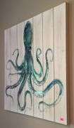 Octopus Illustration on Painted Slatted MDF Wall Art