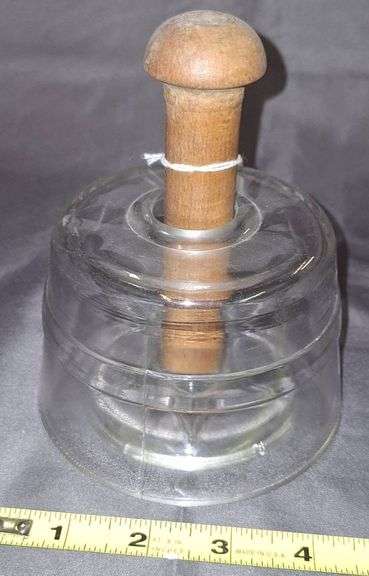 Glass Butter Press with Wood Handle and Star Motif