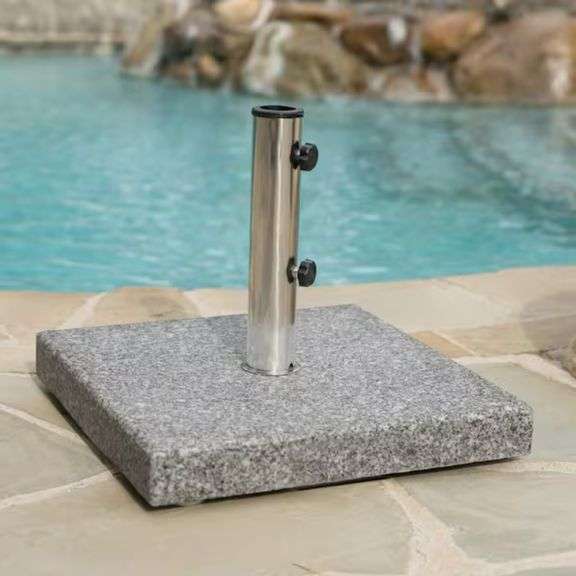 Emanuel 62.5 lbs. Granite and Stainless Steel Outdoor Patio Umbrella Base in Natural Grey