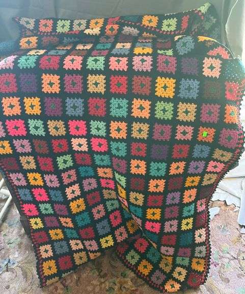 Multicolor Crochet Blanket with Granny Square Design, 37×78
