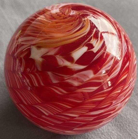 1998 Prestige Art Glass Studio, Red, Orange, White Paperweight