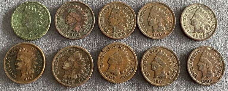 10- Indian Head Pennies (1891-1907)