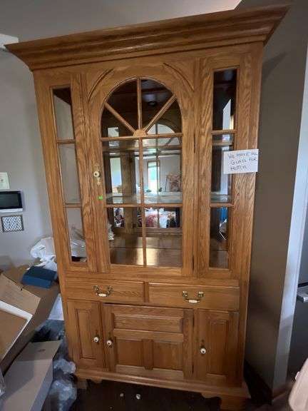 Keller Lighted China Hutch with Glass Doors and Shelving 44×14.5×80”