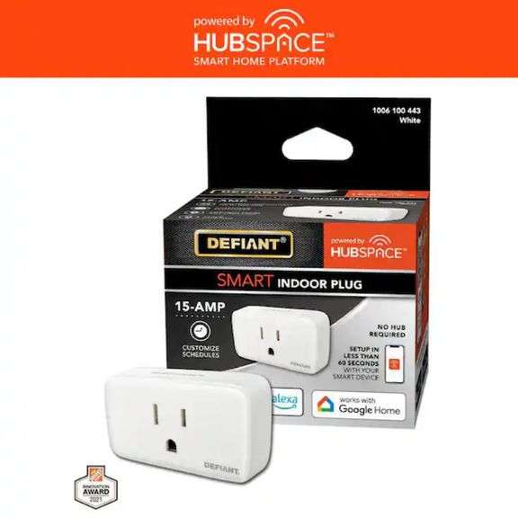 Defiant
15 Amp 120-Volt Indoor Smart Plug and Timer Wi-Fi Bluetooth Single Outlet Powered by Hubspace
