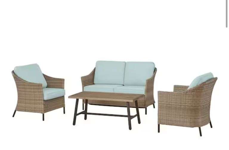 StyleWell
Park Pointe 4-Piece Wicker Patio Conversation Set with Seabreeze Blue Cushions