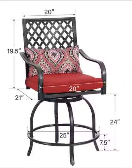 Swivel Metal Outdoor Bar Stools with Red Cushion 2Pk