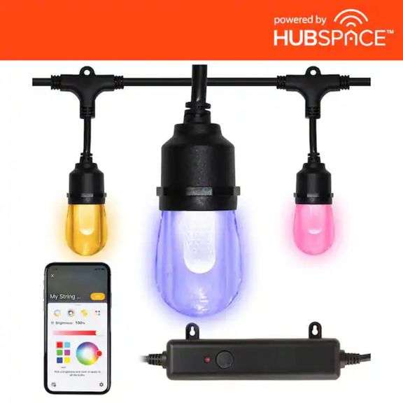 Hampton Bay Indoor/Outdoor 12-Light 24 ft. Smart Plug-in Edison Bulb ...